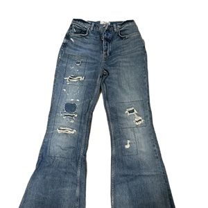 Free People We the Free Flare
Distressed Jeans Raw Hem High
Waist Boho Size 28